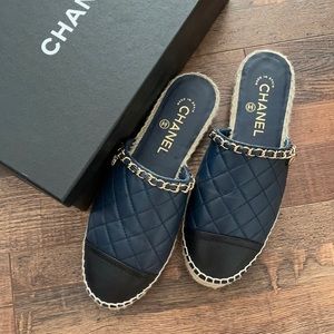 Chanel Lambskin Navy Espadrilles Size 37